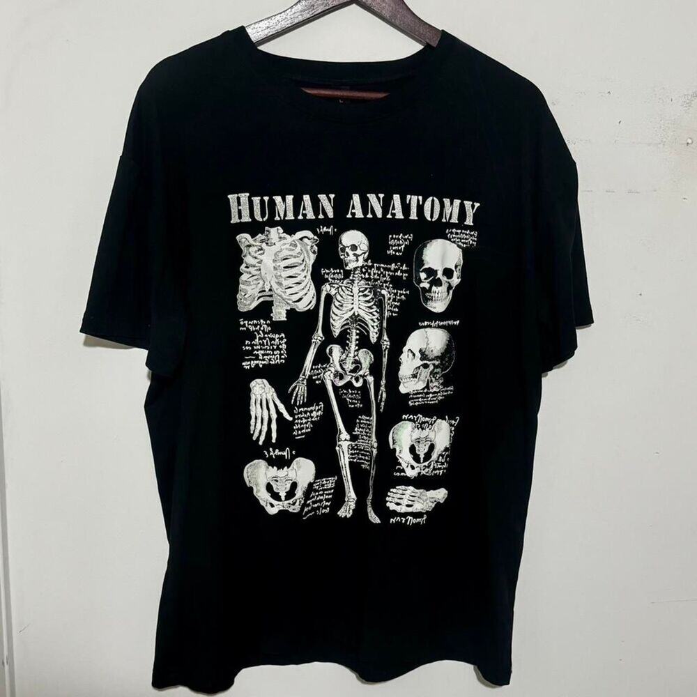 Oversized black skeleton anatomy short sleeve tshirt size large grunge goth emo - Picture 2 of 4